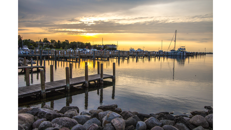 Coastal Marina Summer Sunset Background In Petoskey Michigan