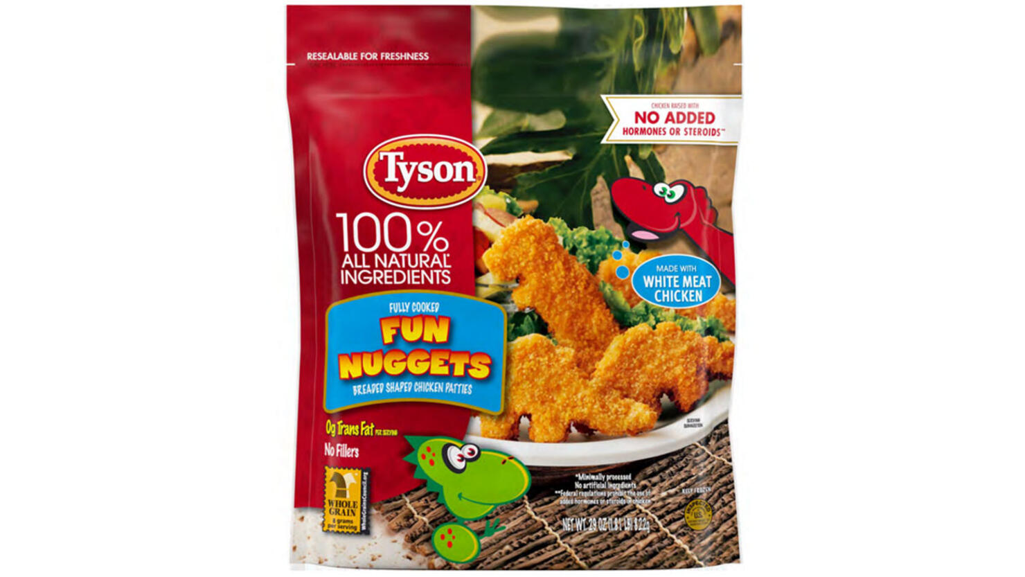 29-oz. Plastic bag packages containing “Tyson FULLY COOKED FUN NUGGETS BREADED SHAPED CHICKEN PATTIES” with a Best If Used By date of SEP 04, 2024, and lot codes 2483BRV0207, 2483BRV0208, 2483BRV0209 and 2483BRV0210.