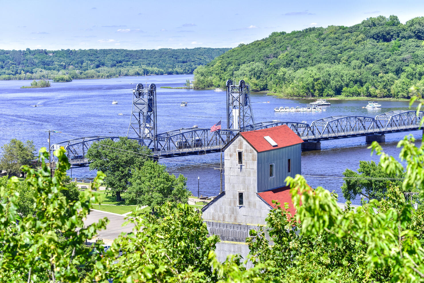 Lift Bridge on St. Croix River from Above in Stillwater, Minnesota