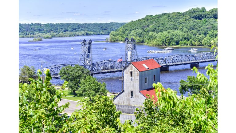Lift Bridge on St. Croix River from Above in Stillwater, Minnesota