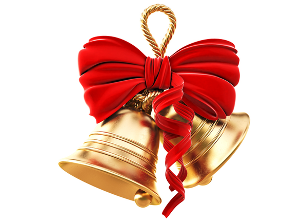 Golden bells and red bow for Christmas