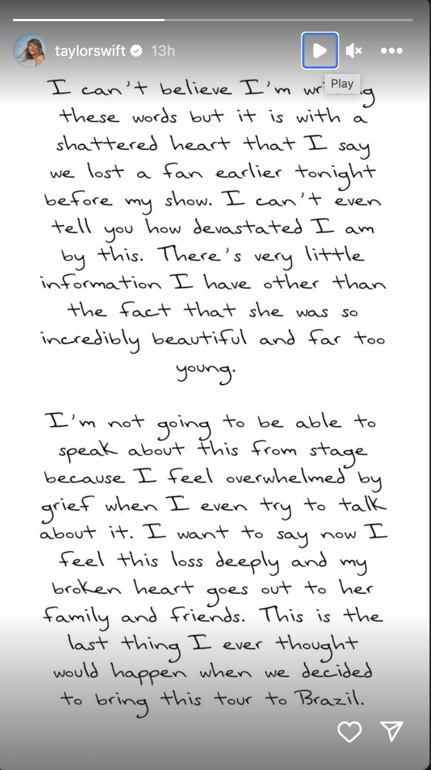 Taylor Swift 'Shattered' After Fan Dies At Eras Tour: Read Her Letter ...