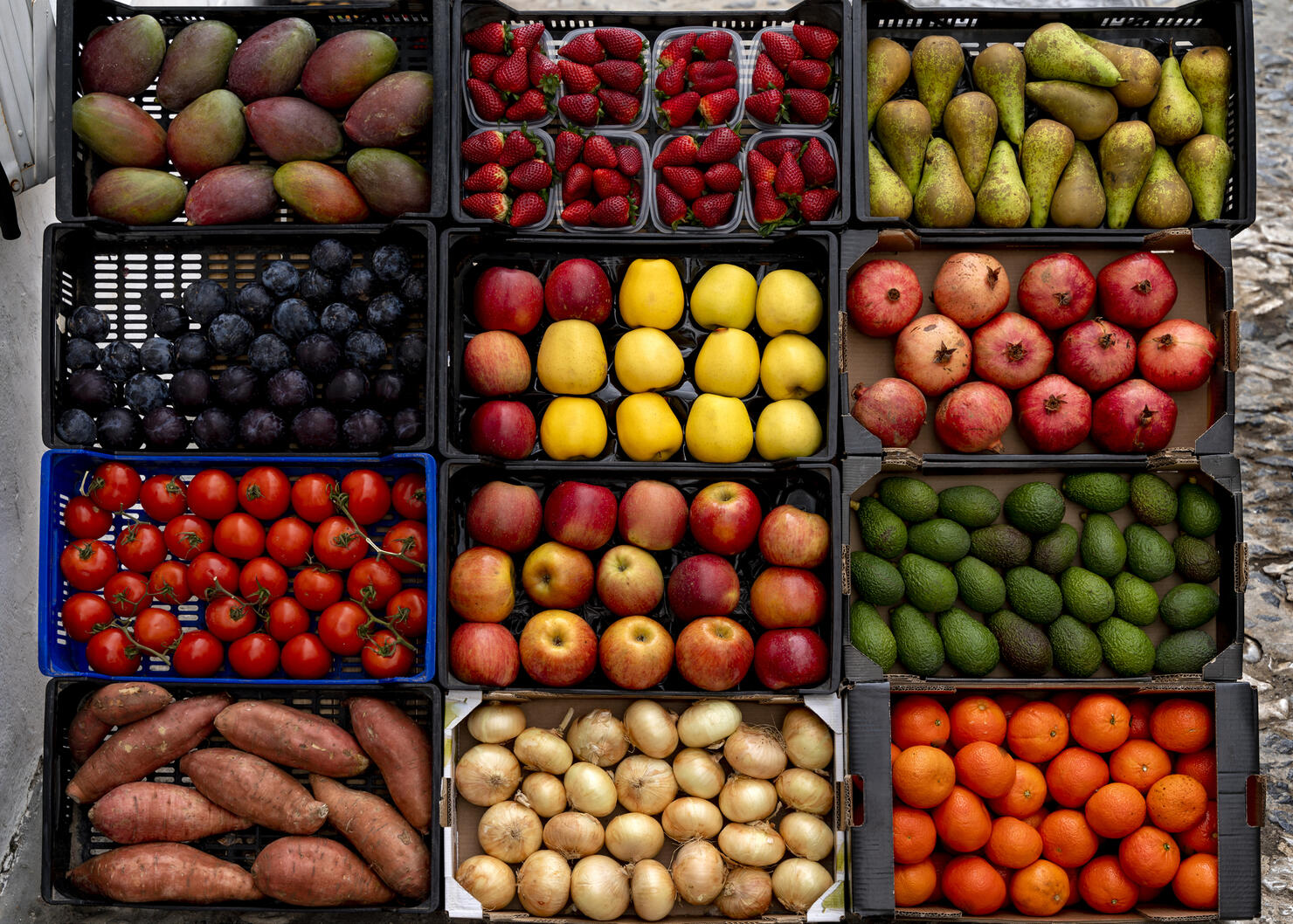 Fruits And Vegetables For Sale At Market Stall
