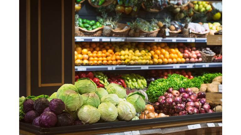 A fruit and vegetable stand at a local market