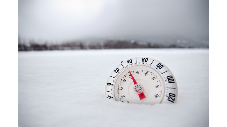Thermometer in Desolate Winter Snow Tundra