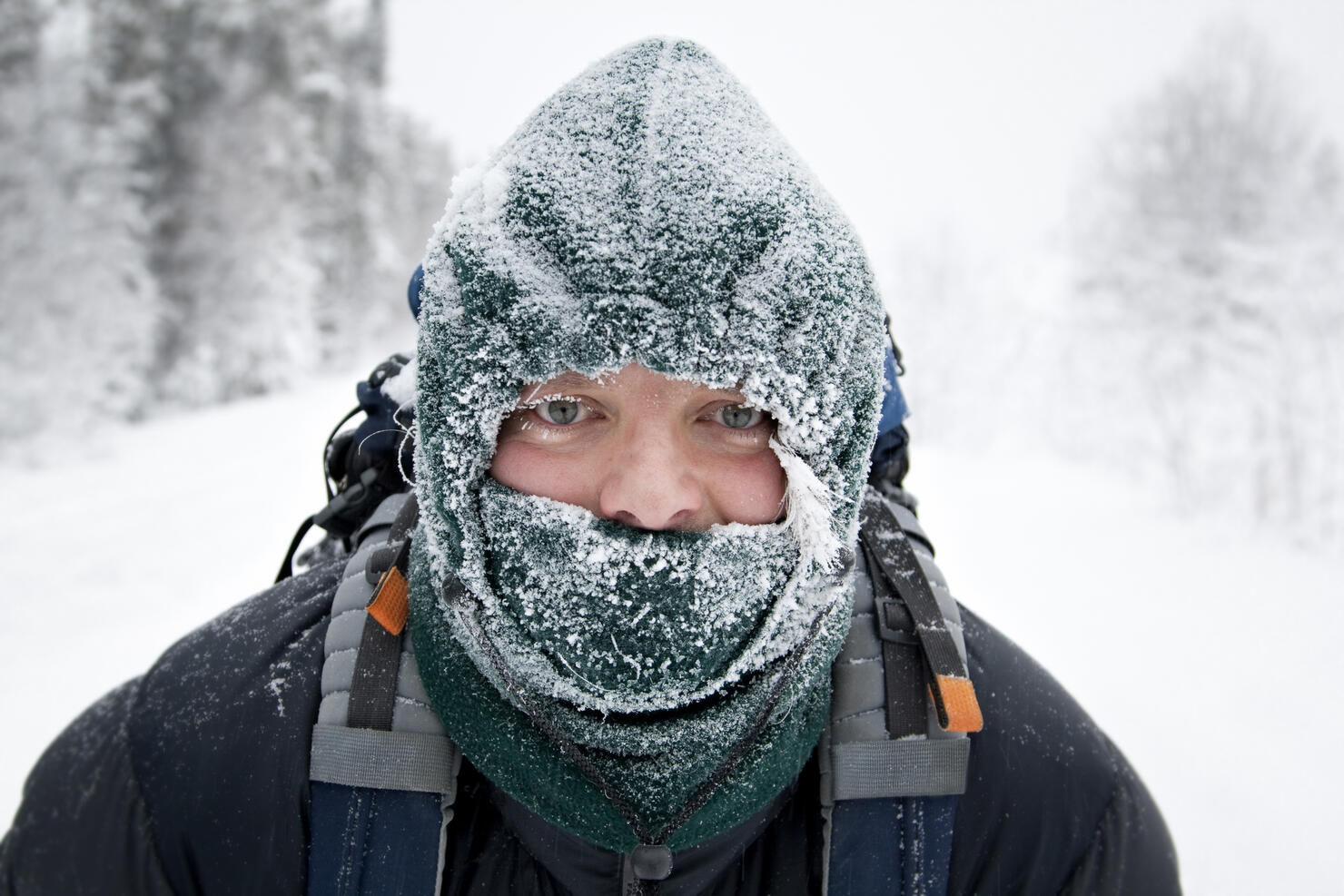 Man wearing frosty face mask