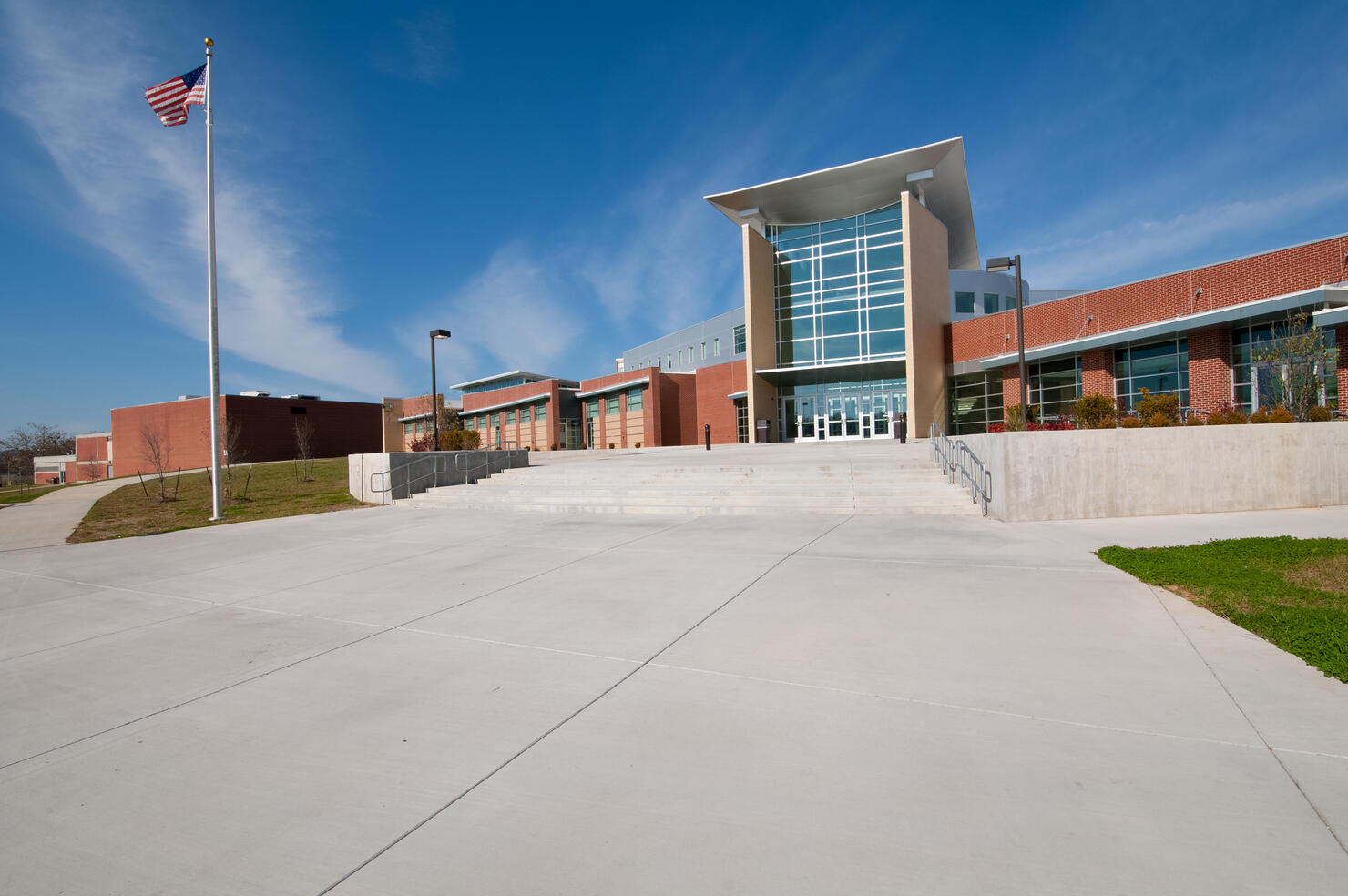 School Building or Business Building with American Flag