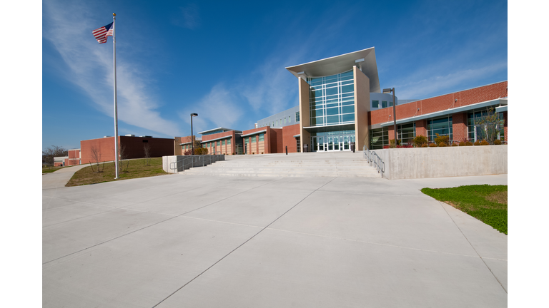 School Building or Business Building with American Flag