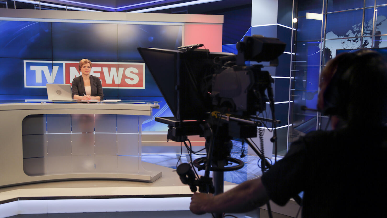 Tv news studio before live