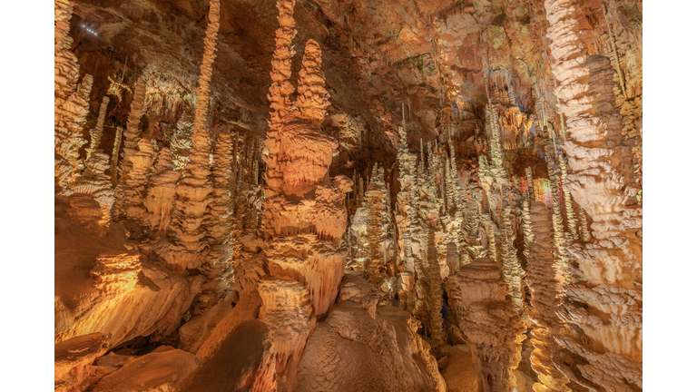 The Aven Armand chasm 100 meters underground where the largest known stalagmite in the world is 30 meters high.