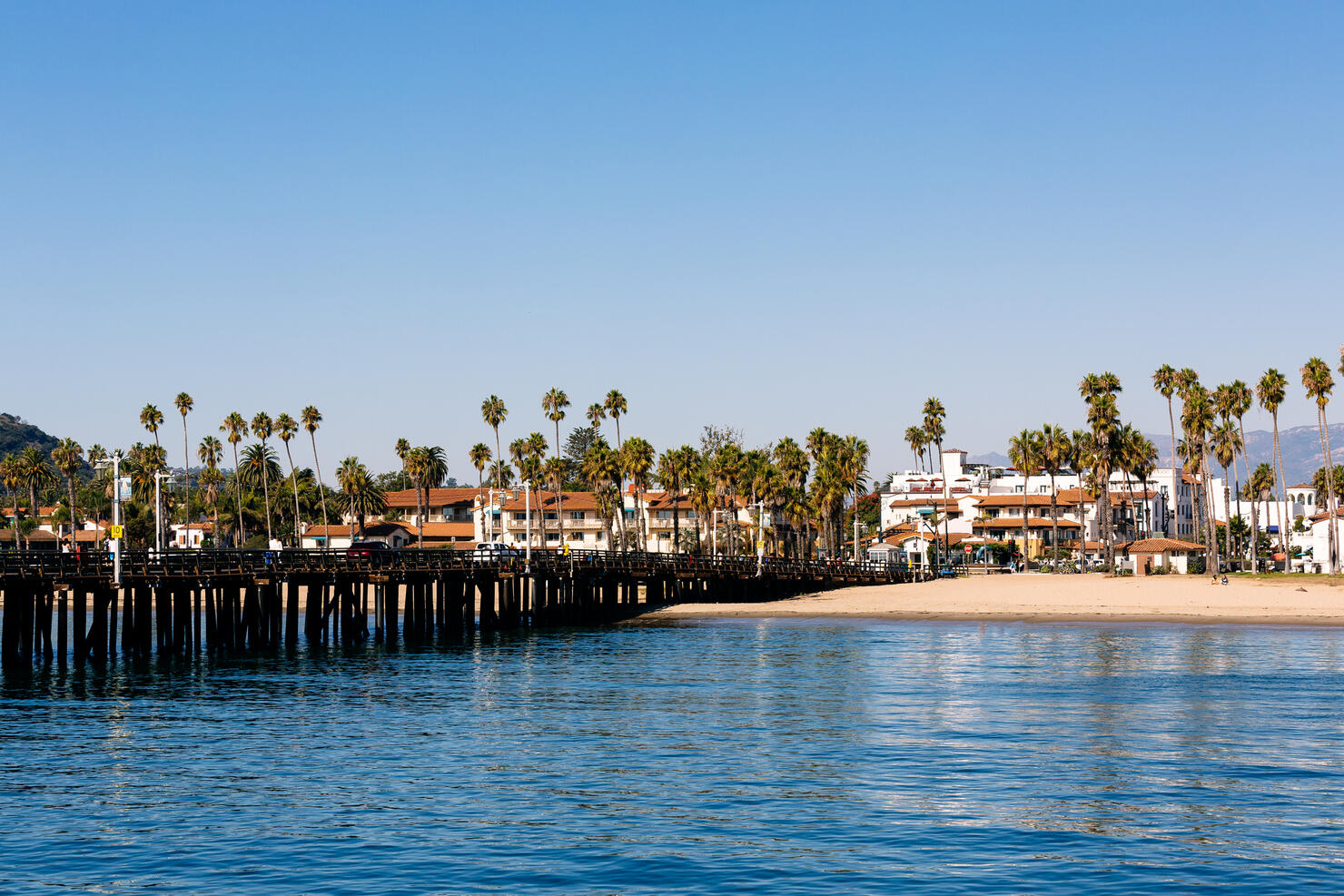 Stearns Wharf and beach in Santa Barbara, California, USA