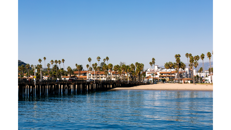 Stearns Wharf and beach in Santa Barbara, California, USA