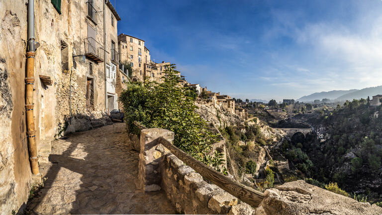 View of a small town with medieval architecture. Village of Bocairent, Spain