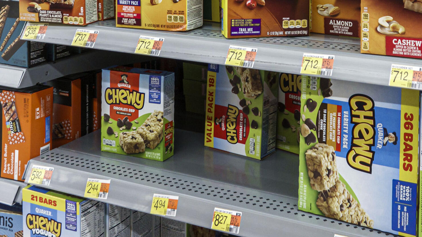 Miami, Florida, Hallandale Beach, Walmart store, Nature Valley Great Value Quaker boxes granola bars on shelf
