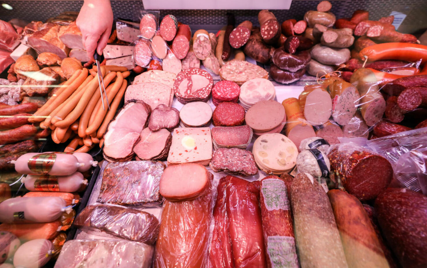 Meat counter in the supermarket