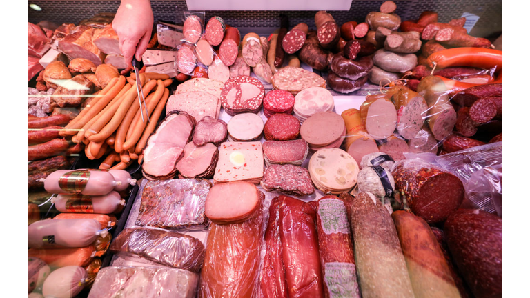 Meat counter in the supermarket