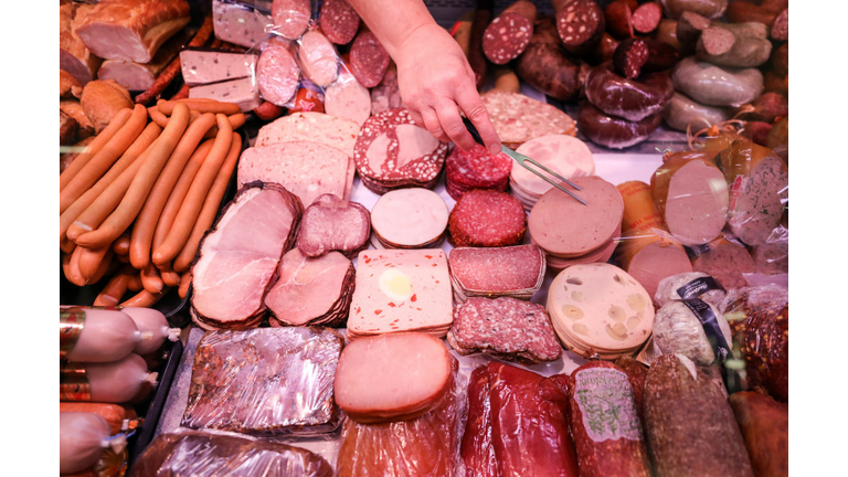 Meat counter in the supermarket