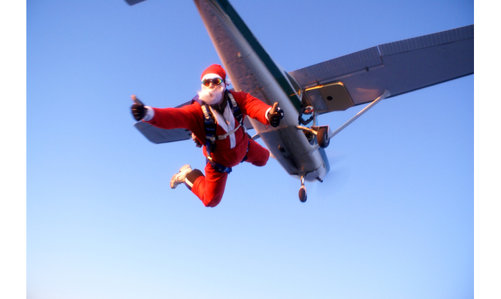 Santa Claus jumping from the plane