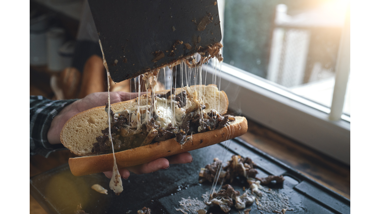 Preparing Chili Cheese Steak Sandwich Philly Style