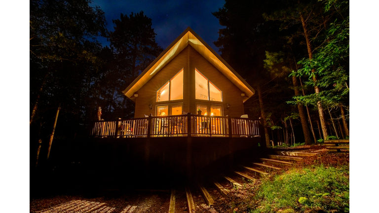 Vacation Home in Woods at Night