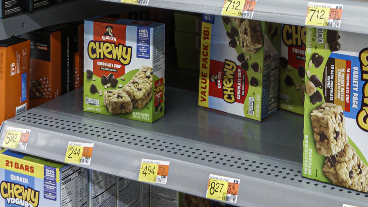 Miami, Florida, Hallandale Beach, Walmart store, Nature Valley Great Value Quaker boxes granola bars on shelf