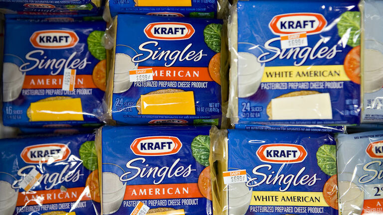 Kraft Singles sit on display in a supermarket in New York, U