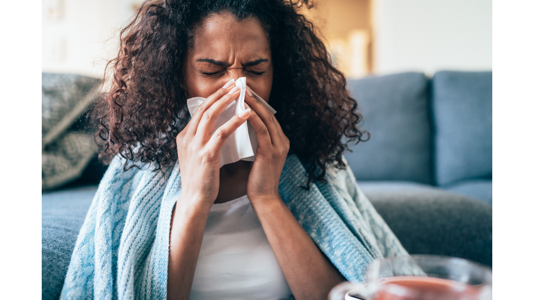 Sick woman with flu