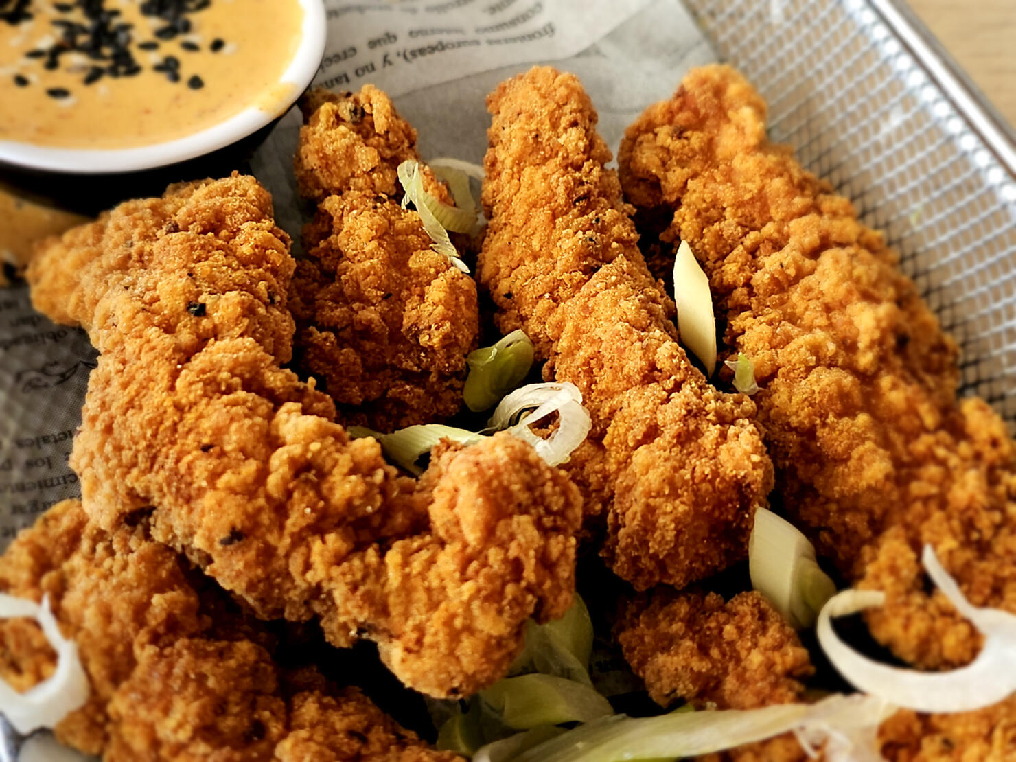 fried chicken fingers with mustard sauce