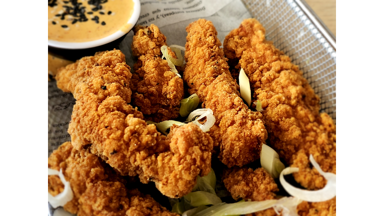 fried chicken fingers with mustard sauce