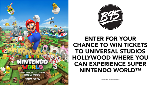 B95 is giving you a chance to win tickets for four people to Universal Studios Hollywood where you can experience SUPER NINTENDO WORLD™