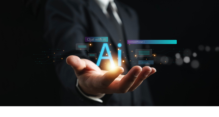 Ai technology, businessman show virtual graphic Global Internet connect Chat with AI, Artificial Intelligence. using command prompt for generates something, Futuristic technology transformation.