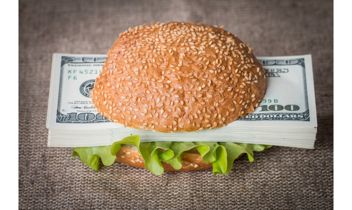 Hamburger with dollar bank notes