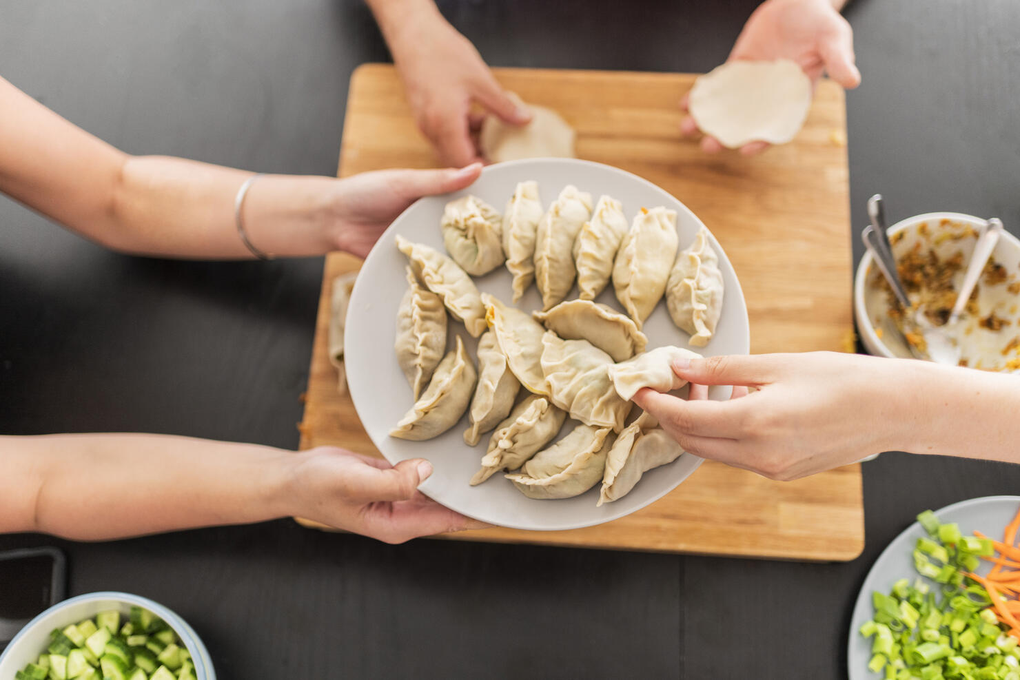 High angle view of dumplings on plate