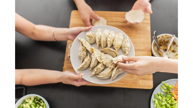 High angle view of dumplings on plate