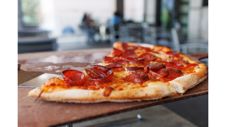 Leftover Slices of Pepperoni Pizza at Restaurant