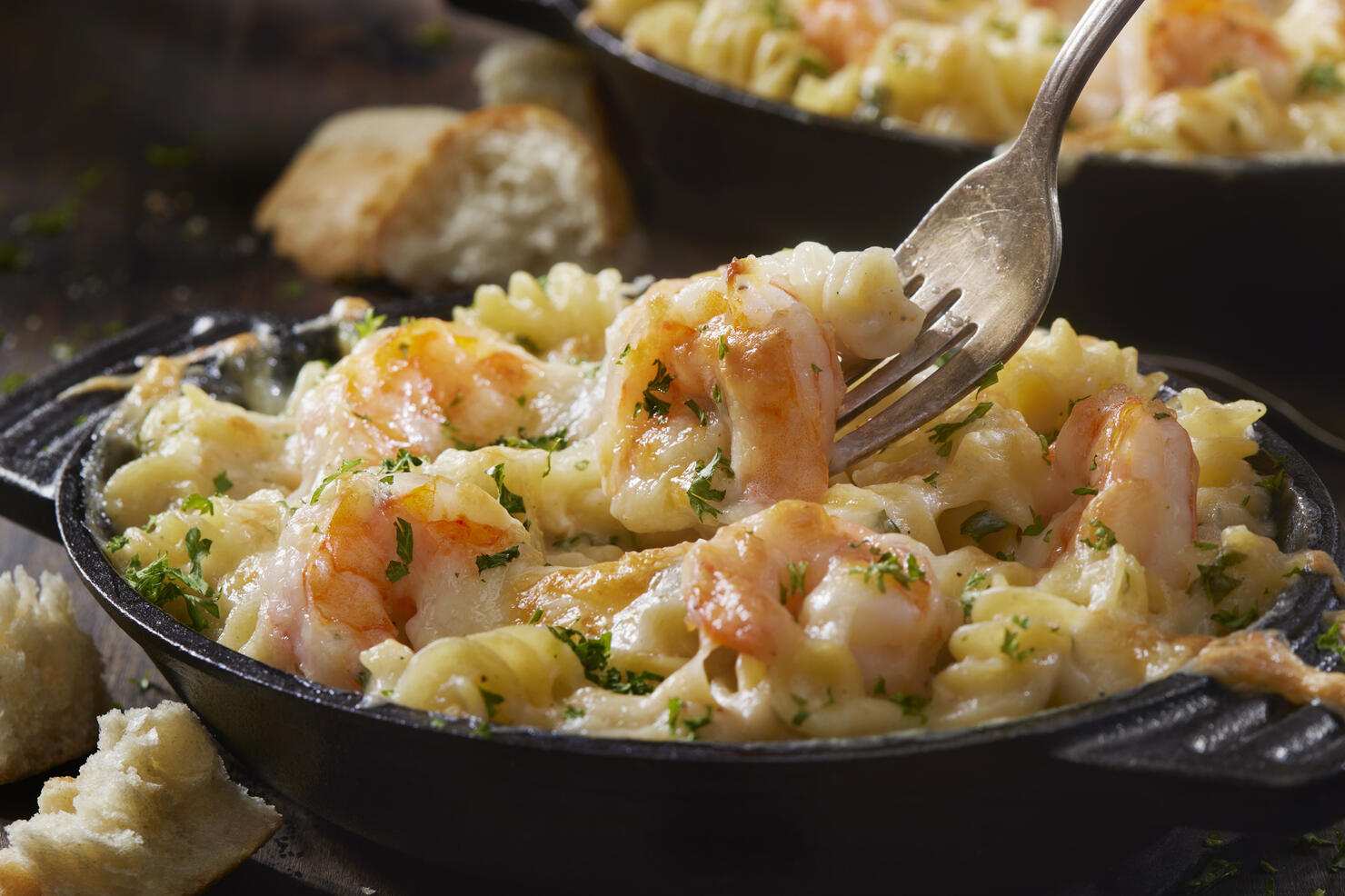Baked Shrimp and Rotini in a Garlic White Wine Sauce