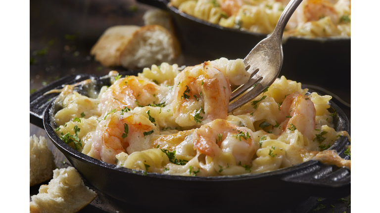 Baked Shrimp and Rotini in a Garlic White Wine Sauce