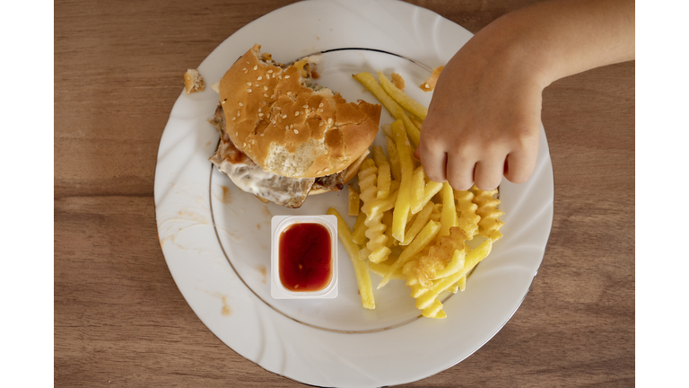 Burger with potato french fries