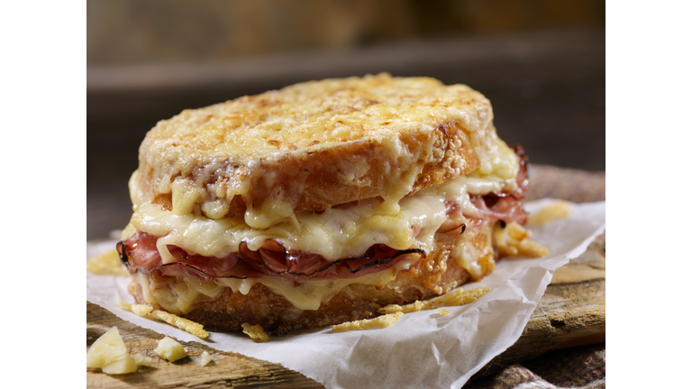 Croque Monsieur, Grilled Cheese Sandwich with Black Forest Ham, Gruyere and Bechamel Sauce