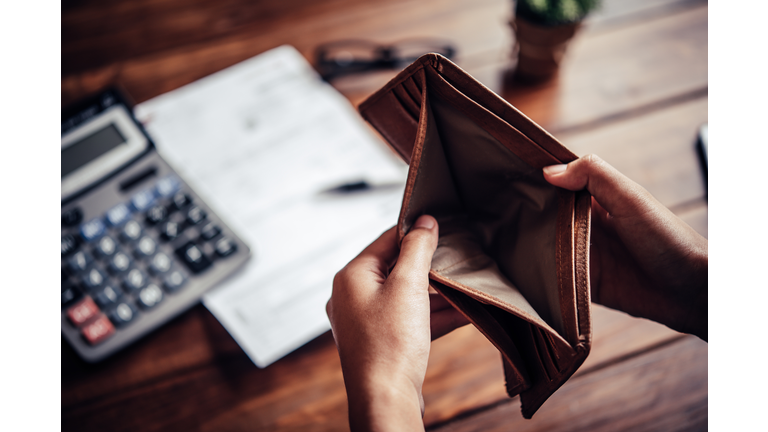 Empty money in wallet, concept money deficit, money is not enough , Unemployment, poverty