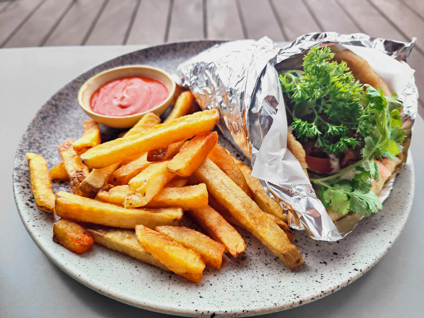 Chicken Gyros Wrap With Fries on the side