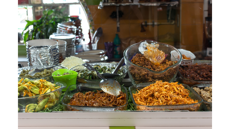Mexican street food stalls.