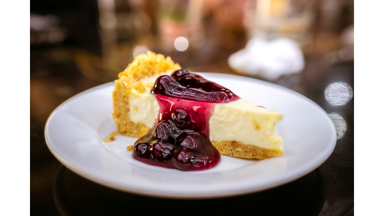 Slice of Blueberry cheesecake on a plate