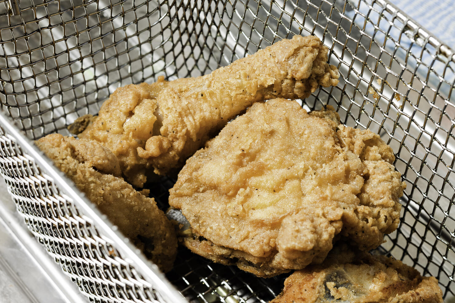 Fried Chicken in wire basket