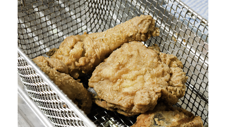 Fried Chicken in wire basket