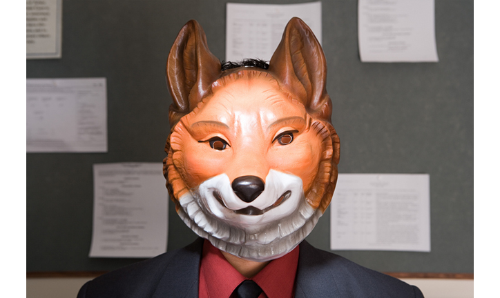 Office worker wearing a mask