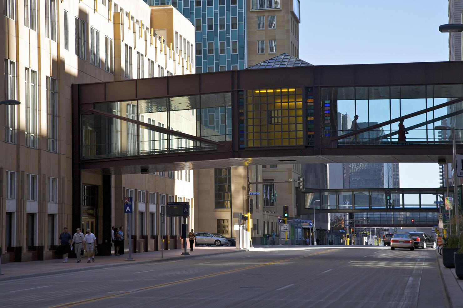 Skybridges connecting office buildings in downtown Minneapolis, Minnesota, Midwest, USA