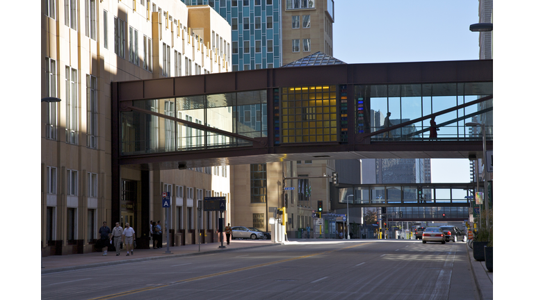 Skybridges connecting office buildings in downtown Minneapolis, Minnesota, Midwest, USA