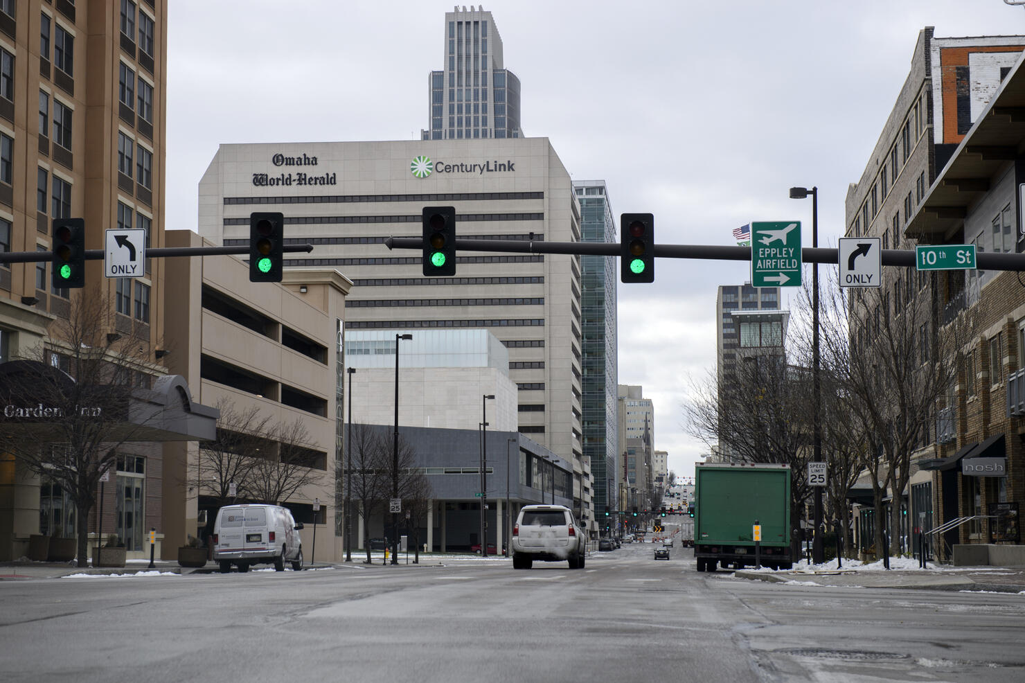 Downtown street of Omaha, Nebraska, USA