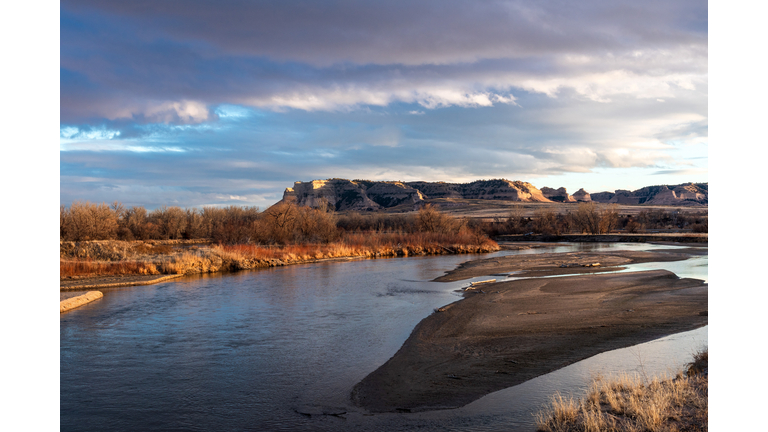 Scotts Bluff Sandbars,Scenic view of lake against sky during winter,Scotts Bluff National Monument,United States,USA